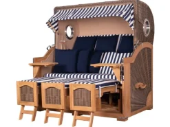 Strandkörbe|bene living Strandkorb Komplettset Ammersee Grande XXL Teak Bullauge PE grau Modell 518