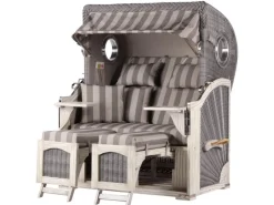 Strandkörbe|bene living Strandkorb Komplettset Ammersee Mahagoni Bullauge washed grey PE Koboo grey Modell 537