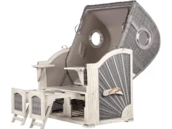 Strandkörbe|bene living Strandkorb Komplettset Ammersee Mahagoni Bullauge washed grey PE Koboo grey Modell 537