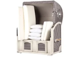 Strandkörbe|bene living Strandkorb Komplettset Ammersee Mahagoni Bullauge washed grey PE Koboo grey Modell 537