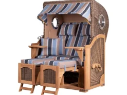 bene living Strandkorb Komplettset Ammersee Teak Bullauge PE Grau Modell 580* Clearance