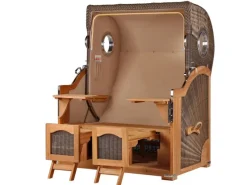 bene living Strandkorb Komplettset Ammersee Teak Bullauge PE Grau Modell 580* Clearance