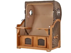 bene living Strandkorb Komplettset Ammersee Teak Bullauge PE Grau Modell 580* Clearance