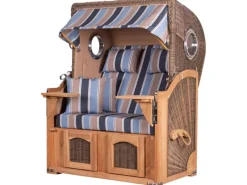 bene living Strandkorb Komplettset Ammersee Teak Bullauge PE Grau Modell 580* Clearance