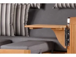 Strandkörbe|bene living Strandkorb Komplettset Ammersee Grande XL Teak Bullauge PE Grau Modell 544 Inkl Liftersystem Schutzhülle Doppelrollen Glasbecherhalter