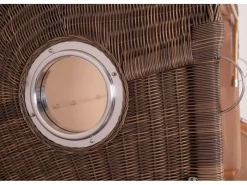 Strandkörbe|bene living Strandkorb Komplettset Ammersee Grande XL Teak Bullauge PE Grau Modell 544 Inkl Liftersystem Schutzhülle Doppelrollen Glasbecherhalter