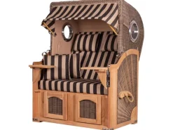 bene living Strandkorb Komplettset Ammersee Teak Bullauge PE Grau Modell 581* Online