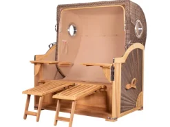 bene living Strandkorb Komplettset Königssee Teak Bullauge PE Grau Modell 580* Hot