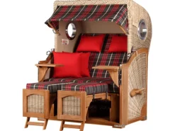 bene living Strandkorb Komplettset Ammersee Teak Bullauge PE Shell Modell 529* Best