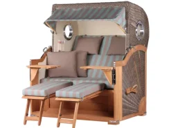 bene living Strandkorb Komplettset Königssee Teak Bullauge PE Grau Modell 520* Discount
