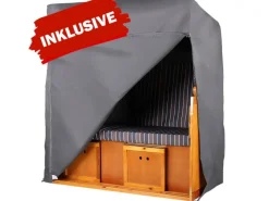 bene living Strandkorb Komplettset Königssee Teak Bullauge PE Grau Modell 520* Discount