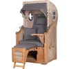 Strandkörbe|bene living Strandkorb Komplettset Ammersee Single Teak Bullauge PE Shell Modell 551 Inkl Liftersystem Schutzhülle Doppelrollen Glasbecherhalter