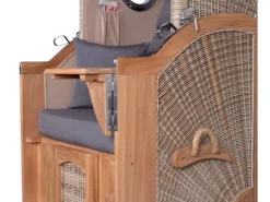Strandkörbe|bene living Strandkorb Komplettset Ammersee Single Teak Bullauge PE Shell Modell 551 Inkl Liftersystem Schutzhülle Doppelrollen Glasbecherhalter