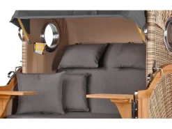 bene living Strandkorb Komplettset Ammersee Teak Bullauge PE Shell Modell 551* Best