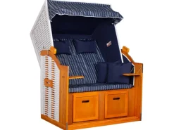 Strandkörbe|Balkonmöbel|bene-living Strandkorb Ostsee 2 Sitzer Weiß-Royal Blau