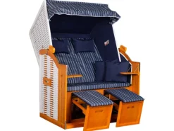 Strandkörbe|Balkonmöbel|bene-living Strandkorb Ostsee 2 Sitzer Weiß-Royal Blau