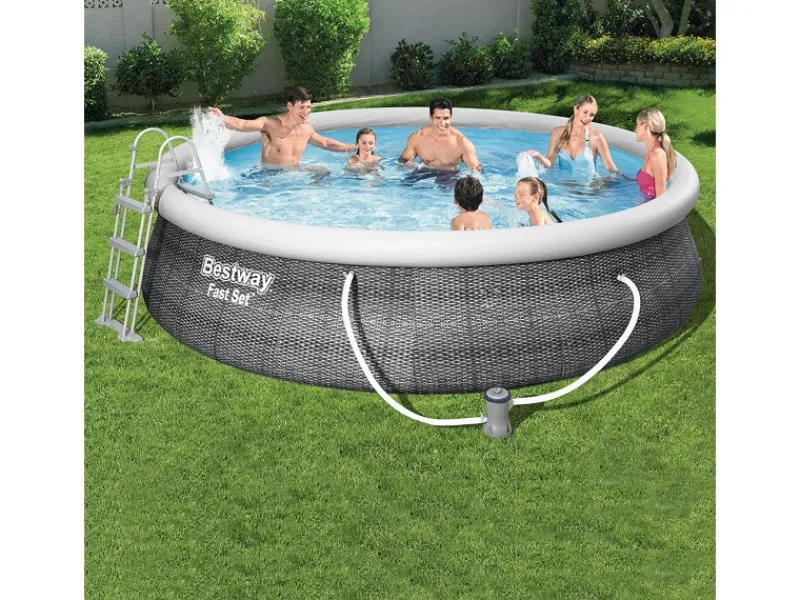 Fast Set Aufstellpool-Set Ø 457 x 107 cm Rund Schiefergrau*Bestway Online