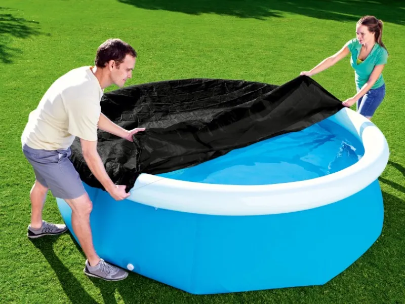 Bestway Pool Abdeckung|Flowclear Poolabdeckung PVC Schwarz Ø 244 cm