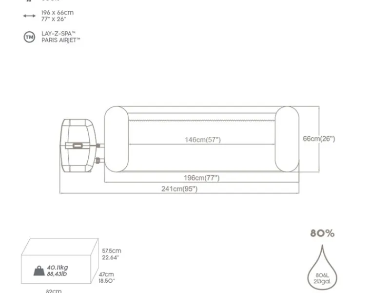 LAY-Z-SPA Whirlpool Paris AirJet 196 cm x 66 cm*Bestway Hot