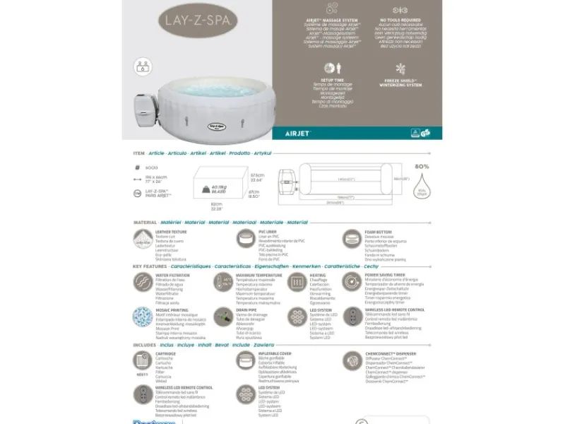 LAY-Z-SPA Whirlpool Paris AirJet 196 cm x 66 cm*Bestway Hot