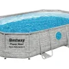 Bestway Aufstellpools|Stahlrahmenpool Set Power Steel Swim Vista 488 x 305 x 107 cm Oval Grau