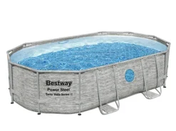 Bestway Aufstellpools|Stahlrahmenpool Set Power Steel Swim Vista 488 x 305 x 107 cm Oval Grau
