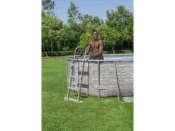Bestway Aufstellpools|Stahlrahmenpool Set Power Steel Swim Vista 488 x 305 x 107 cm Oval Grau