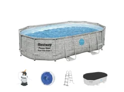 Bestway Aufstellpools|Stahlrahmenpool Set Power Steel Swim Vista 488 x 305 x 107 cm Oval Grau