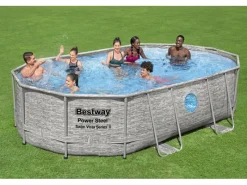 Bestway Aufstellpools|Stahlrahmenpool Set Power Steel Swim Vista 488 x 305 x 107 cm Oval Grau