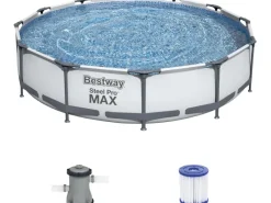 Stahlrahmen-Pool Set Steel Pro Max Frame Ø 366 x 76 cm Rund Lichtgrau*Bestway Sale