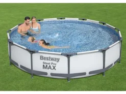 Stahlrahmen-Pool Set Steel Pro Max Frame Ø 366 x 76 cm Rund Lichtgrau*Bestway Sale