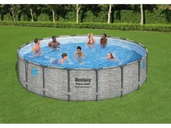 Bestway Pool Abdeckung|Aufstellpools|Stahlrahmenpool Set Power Steel Swim Vista Ø 549 cm x 122 cm Rund Grau