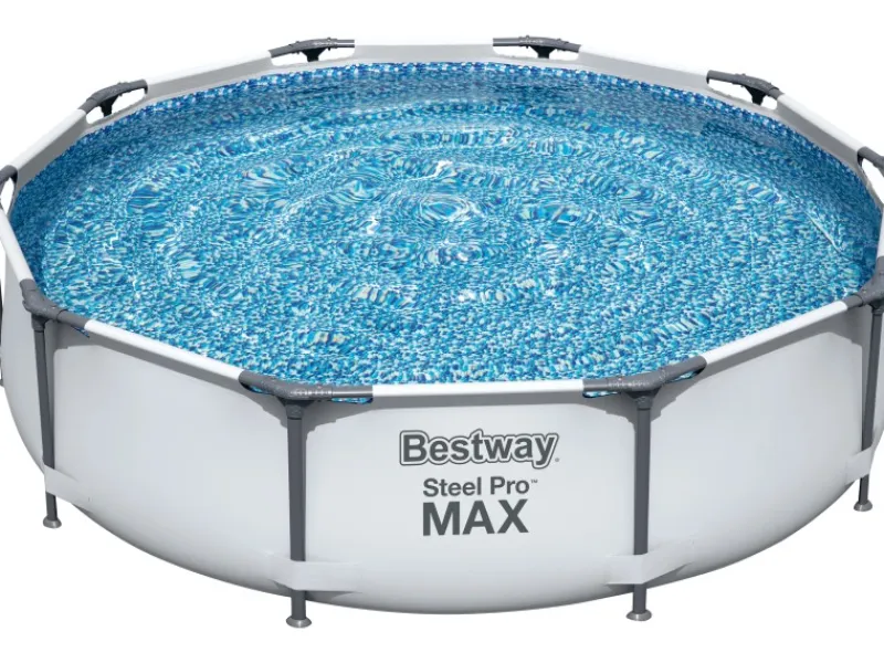 Stahlrahmen-Pool Set Steel Pro Max Frame Ø 305 x 76 cm Rund Lichtgrau*Bestway Discount