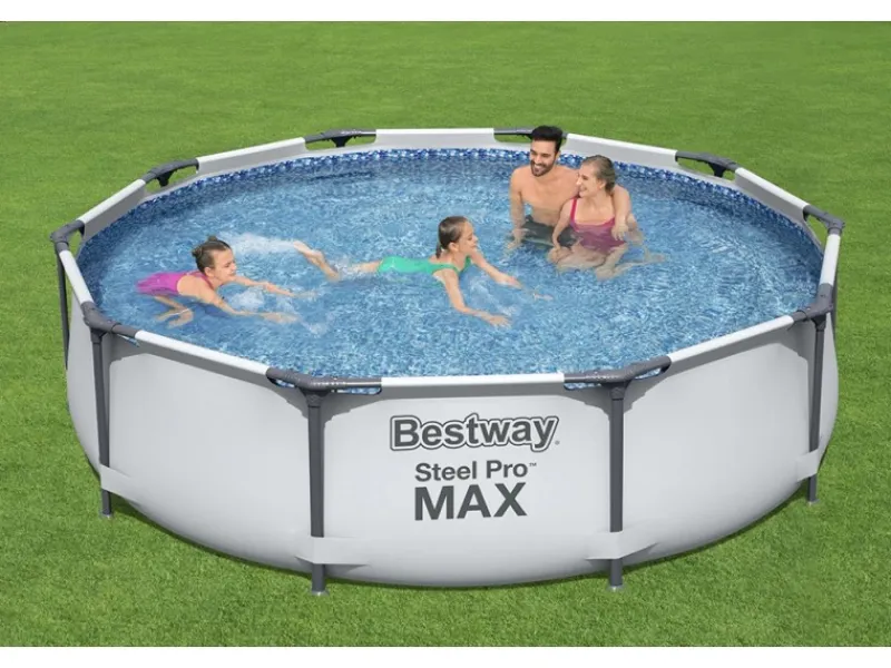 Stahlrahmen-Pool Set Steel Pro Max Frame Ø 305 x 76 cm Rund Lichtgrau*Bestway Discount