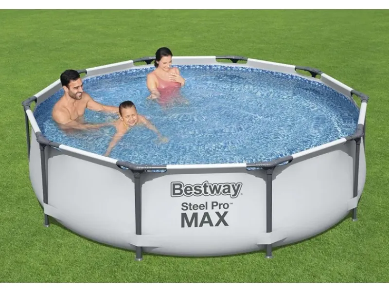 Stahlrahmen-Pool Set Steel Pro Max Frame Ø 305 x 76 cm Rund Lichtgrau*Bestway Discount