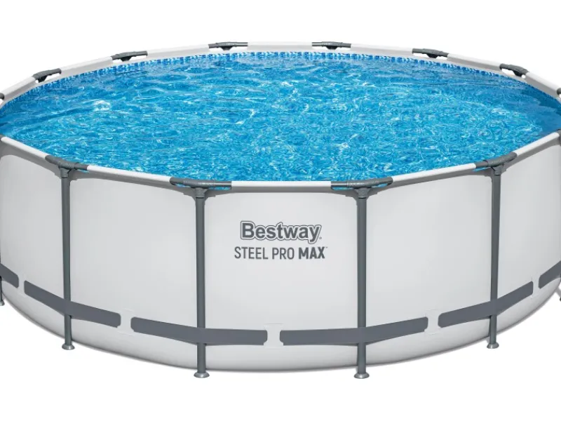 Stahlrahmen-Pool Set Steel Pro Max Frame EU Ø 427 x 122cm Rund Lichtgrau*Bestway Sale