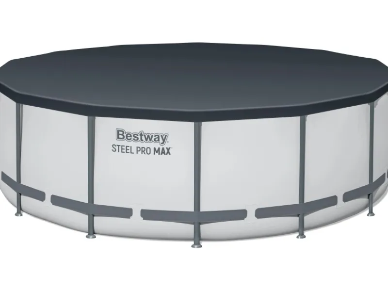 Stahlrahmen-Pool Set Steel Pro Max Frame EU Ø 427 x 122cm Rund Lichtgrau*Bestway Sale