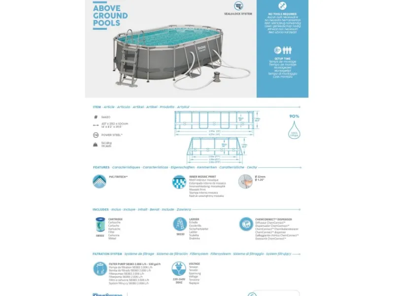 Bestway Aufstellpools|Stahlrahmenpool-Set Power Steel 427 cm x 250 cm x 100 cm Oval