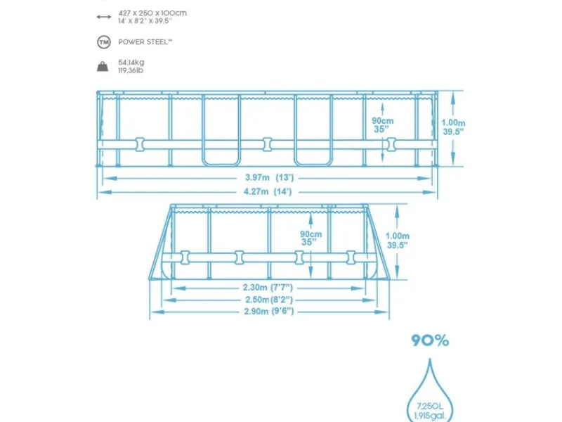 Bestway Aufstellpools|Stahlrahmenpool-Set Power Steel 427 cm x 250 cm x 100 cm Oval