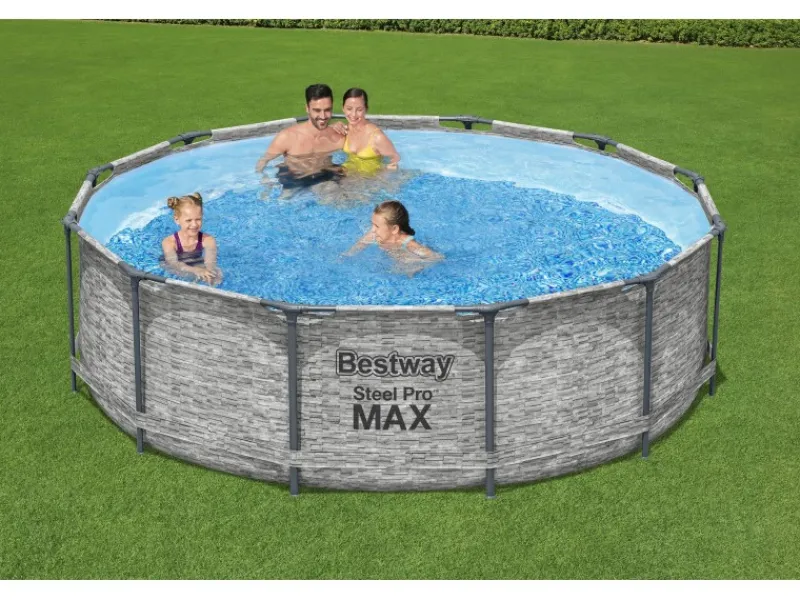 Bestway Aufstellpools|Stahlrahmenpool-Set Steel Pro MAX Frame Ø 366 x 100 cm Rund Grau