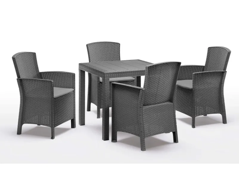 BICA Sitzkissen|Diningset 5 tlg. Lido, 4 Sessel inkl Sitzkissen und Tisch Dallas, Anthrazit