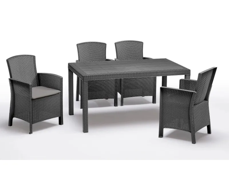 BICA Gartenmöbel-Sets|Sitzkissen|Lido Wetterfestes Balkonset 5-tlg. mit 4 Sessel inkl. Sitzkissen und Tisch Houston Graphit