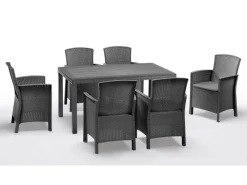 BICA Gartenmöbel-Sets|Sitzkissen|Lido Wetterfestes Balkonset 7-tlg. mit 6 Sessel inkl. Sitzkissen und Tisch Houston Graphit