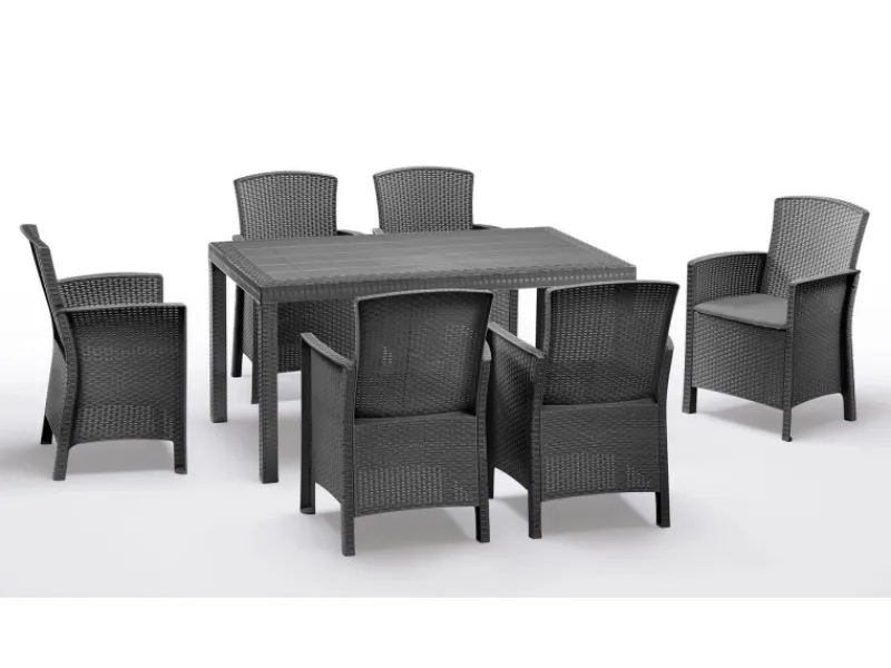 BICA Gartenmöbel-Sets|Sitzkissen|Lido Wetterfestes Balkonset 7-tlg. mit 6 Sessel inkl. Sitzkissen und Tisch Houston Graphit