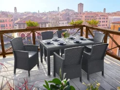 BICA Gartenmöbel-Sets|Sitzkissen|Lido Wetterfestes Balkonset 7-tlg. mit 6 Sessel inkl. Sitzkissen und Tisch Houston Graphit