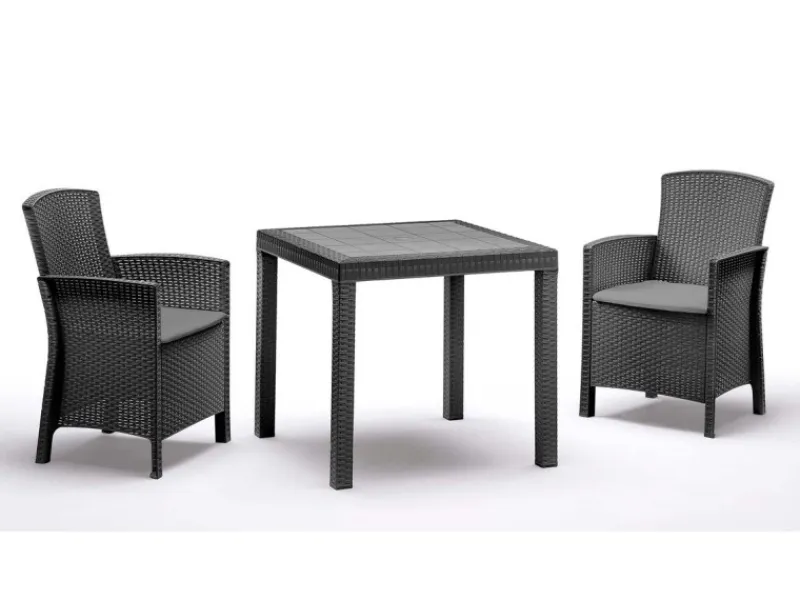 BICA Sitzkissen|Lido Wetterfestes Balkonset 3-tlg. mit 2 Sessel inkl. Sitzkissen und Tisch Dallas Graphit