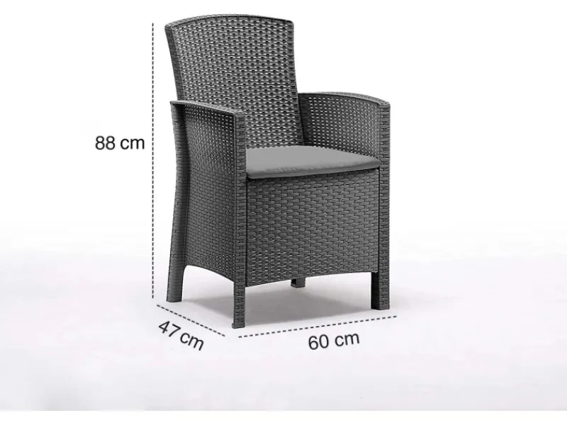 BICA Sitzkissen|Lido Wetterfestes Balkonset 3-tlg. mit 2 Sessel inkl. Sitzkissen und Tisch Dallas Graphit