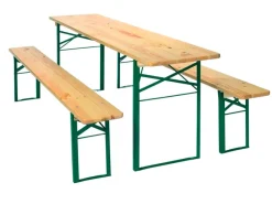 Bierzelt-Garnitur aus Kiefernholz und Stahlgestell mit 50 cm breitem Tisch* Sale