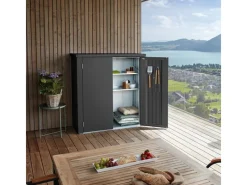 Biohort Gartenschränke|Balkonmöbel|Terrassenschrank Romeo Gr. M  Dunkelgrau HxBxT:  140 cm x 132 cm x 57 cm