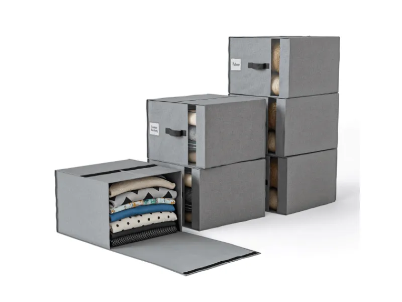 Björn&Schiller Weitere Ordnungssysteme Für Den Garten|Aufbewahrungstasche für Kleidung Set mit 6 Teilen 39×36×26 cm 37 l Leinen Grau